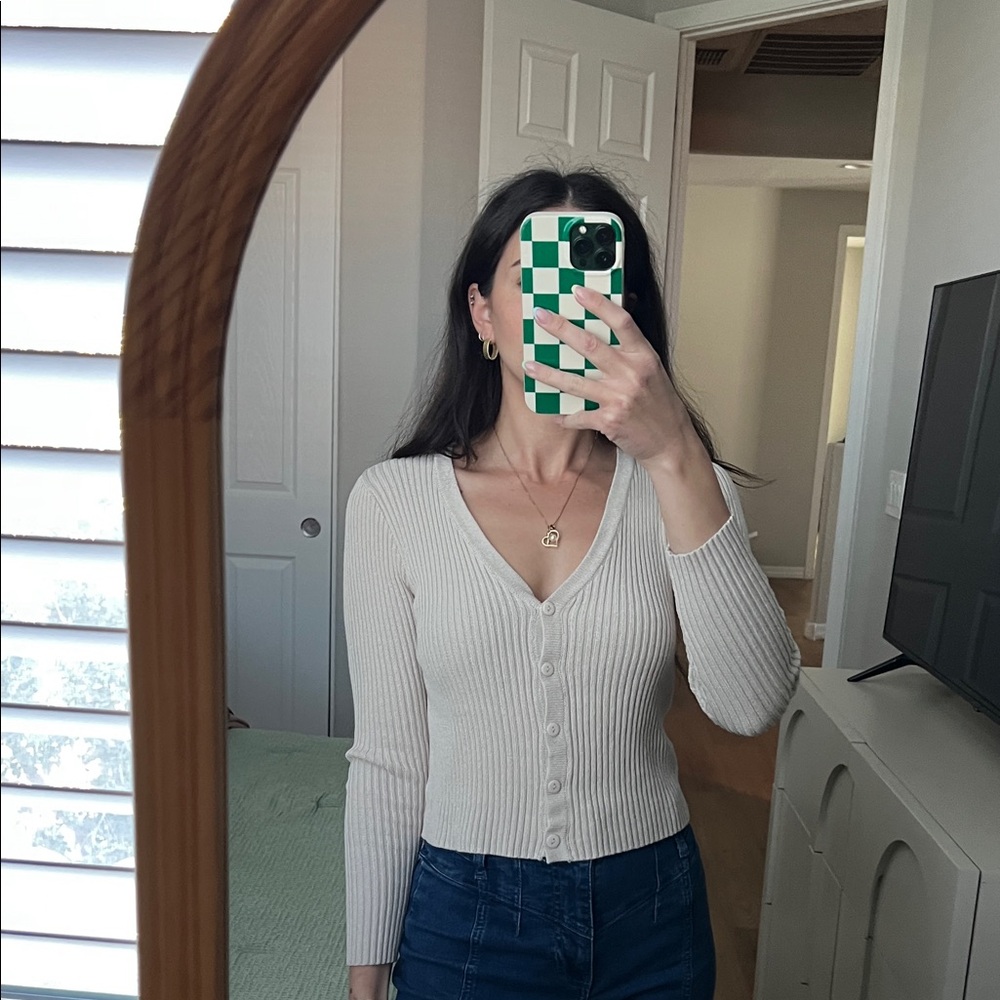 Women's Cream Ribbed Sweater